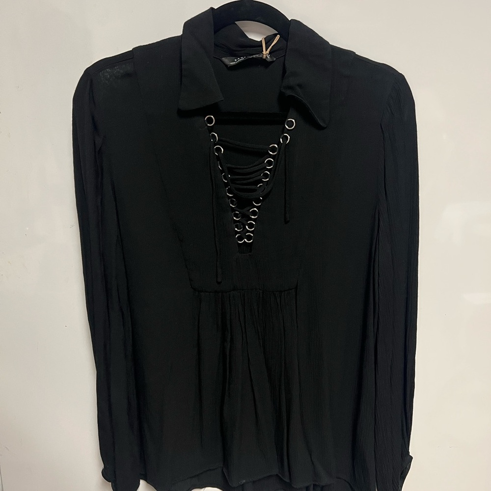 Zara Black Blouse with Chain Detail